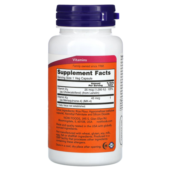 NOW - Vitamin D3 1000IU & K2 45mcg