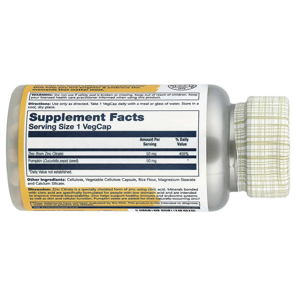 Solaray - Zinc Citrate 50mg with Pumpkin Seed. Фото 2