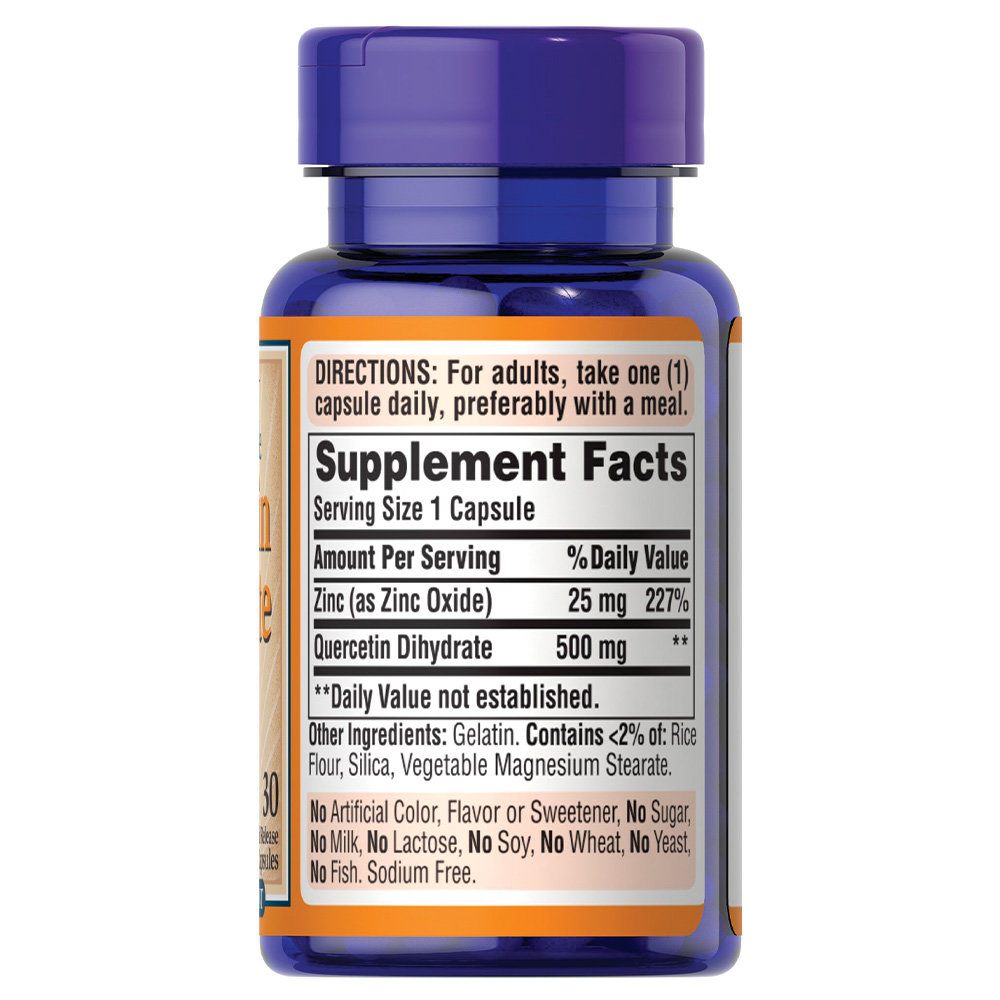Puritan's Pride - Quercetin Dihydrate 500mg + Zinc 25mg. Фото 3