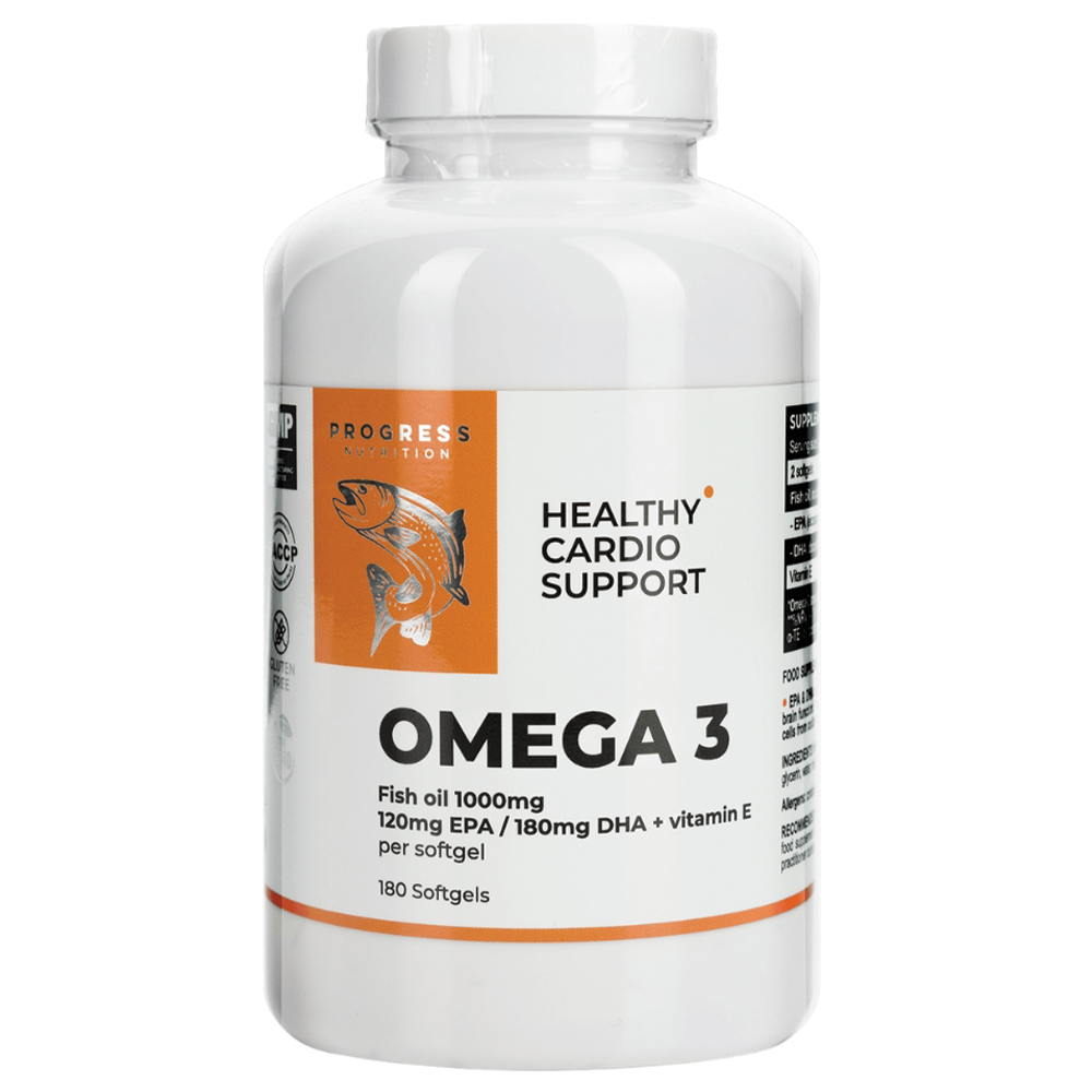 Progress Nutrition - Omega 3 Fish Oil 1000mg 120mg EPA / 180mg DHA + Vitamin E. Фото 3